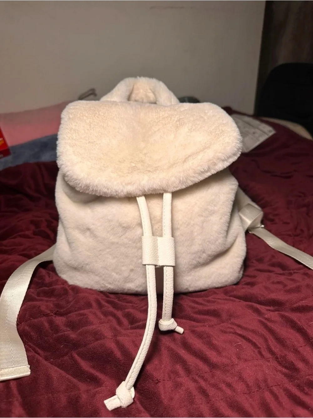 Plush Cream Faux-Fur Backpack - Soft Everyday Bag